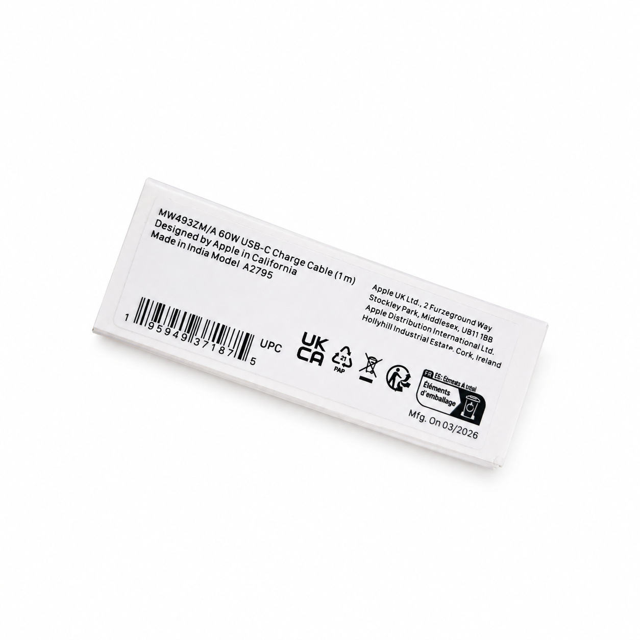 Apple USB-C to Lightning Cable packaging - alternate side