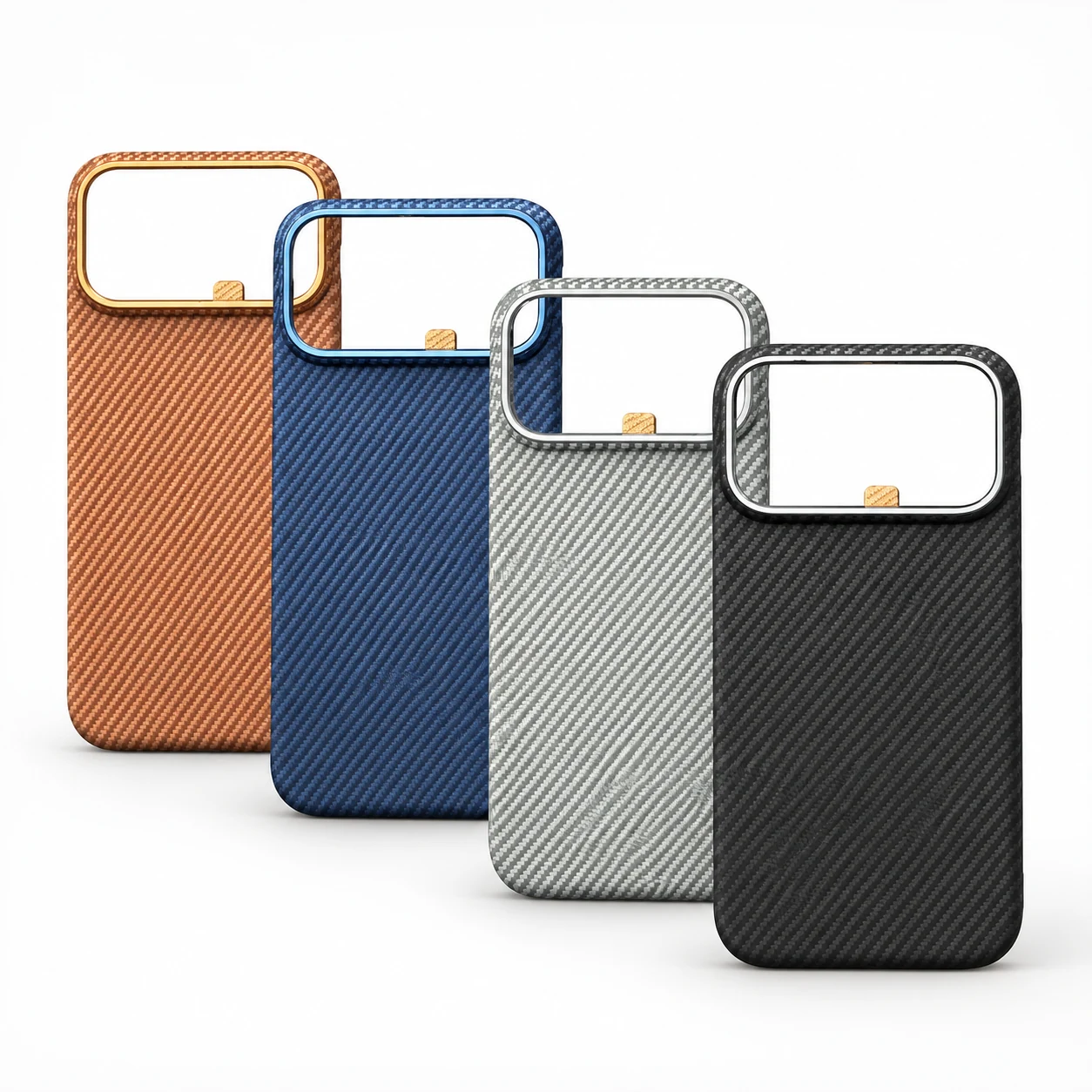 Carbon fibre iPhone cases in four colours - front